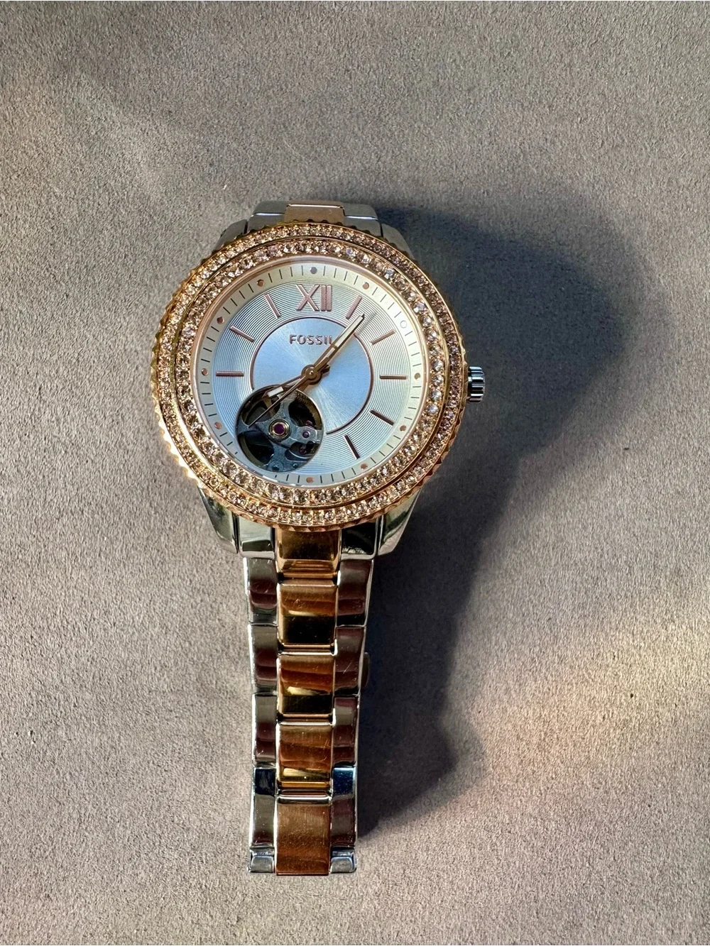 Fossil Two-Tone Rose Gold and Silver Crystal-Accent Women's Watch